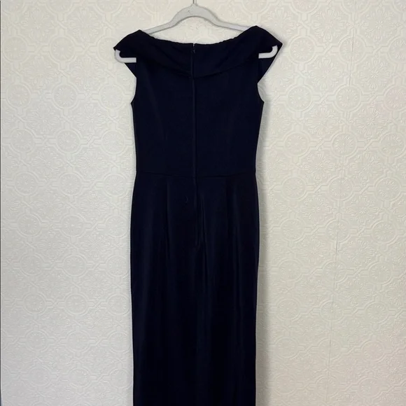 La Femme 25206 Surplice Off The Shoulder Navy Blue Evening Dress Maxi Gown Event